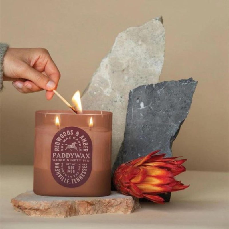 Paddywax Vista Scented Candle with Lid in Reusable Tonal Glass Jar, Clean-Burn 2-Wick Soy Candle with Approx. 84 Hour Burn Time, Decorative Gift Candles for Home, Redwoods & Amber, 12 oz - Image 3